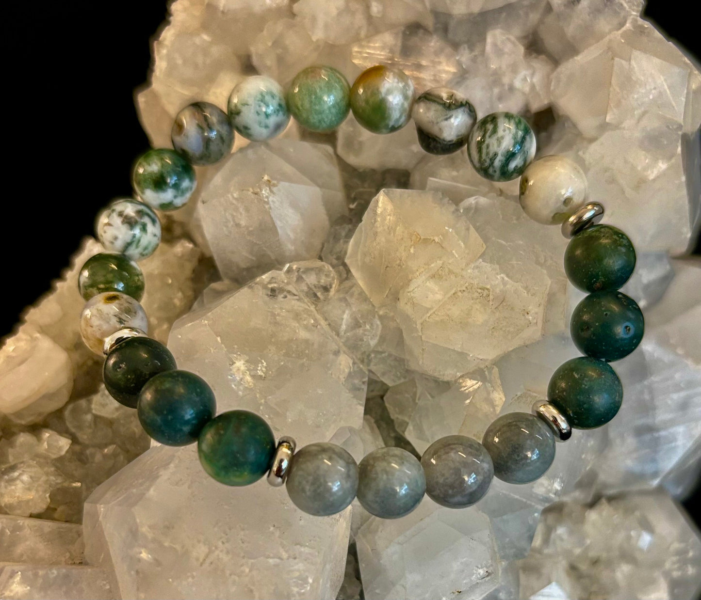 Tree Agate, Moss Agate & Burmese Jade Bracelet – Grounded Energy & New Beginnings 🌿✨