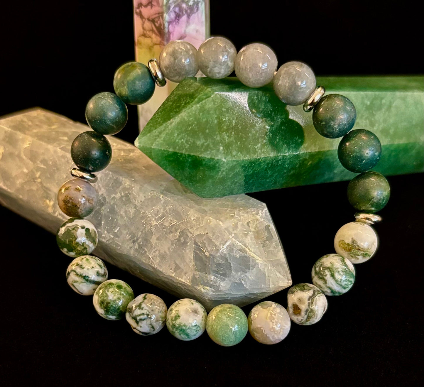 Tree Agate, Moss Agate & Burmese Jade Bracelet – Grounded Energy & New Beginnings 🌿✨