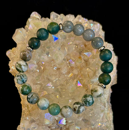 Tree Agate, Moss Agate & Burmese Jade Bracelet – Grounded Energy & New Beginnings 🌿✨