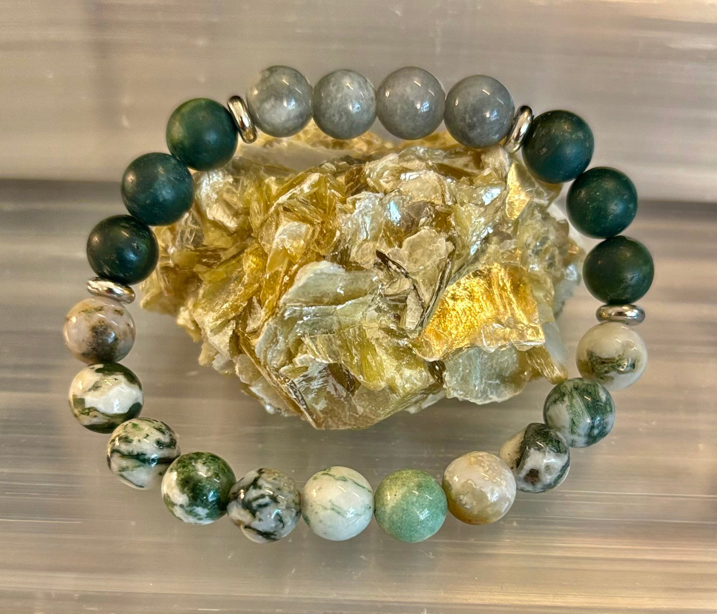 Tree Agate, Moss Agate & Burmese Jade Bracelet – Grounded Energy & New Beginnings 🌿✨