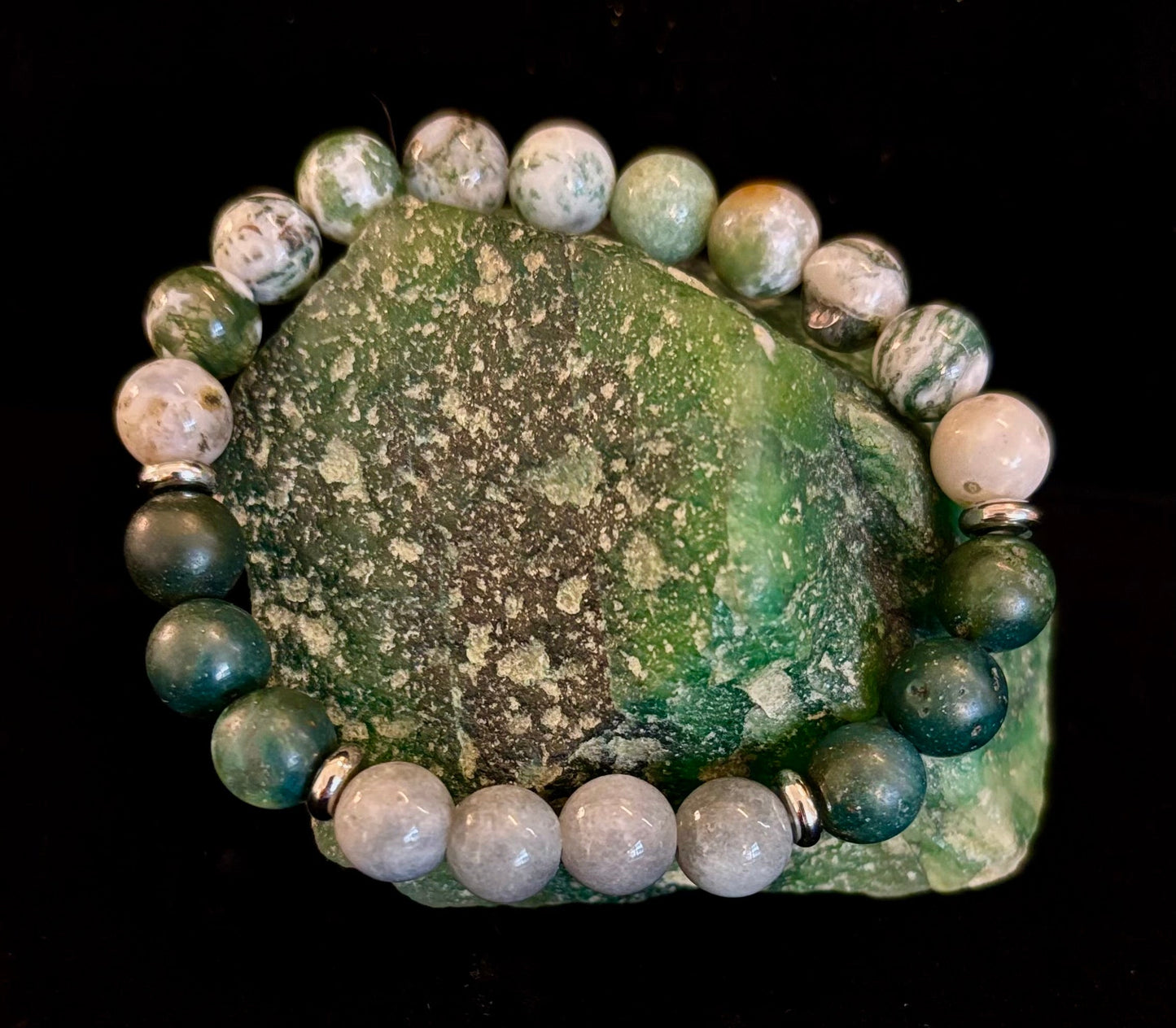 Tree Agate, Moss Agate & Burmese Jade Bracelet – Grounded Energy & New Beginnings 🌿✨