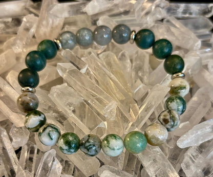 Tree Agate, Moss Agate & Burmese Jade Bracelet – Grounded Energy & New Beginnings 🌿✨