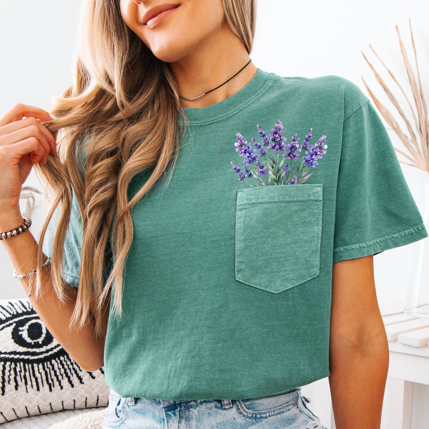 Lavender, Floral Pocket Tee, Beautiful, Gorgeous, Comfort Colors Tshirt