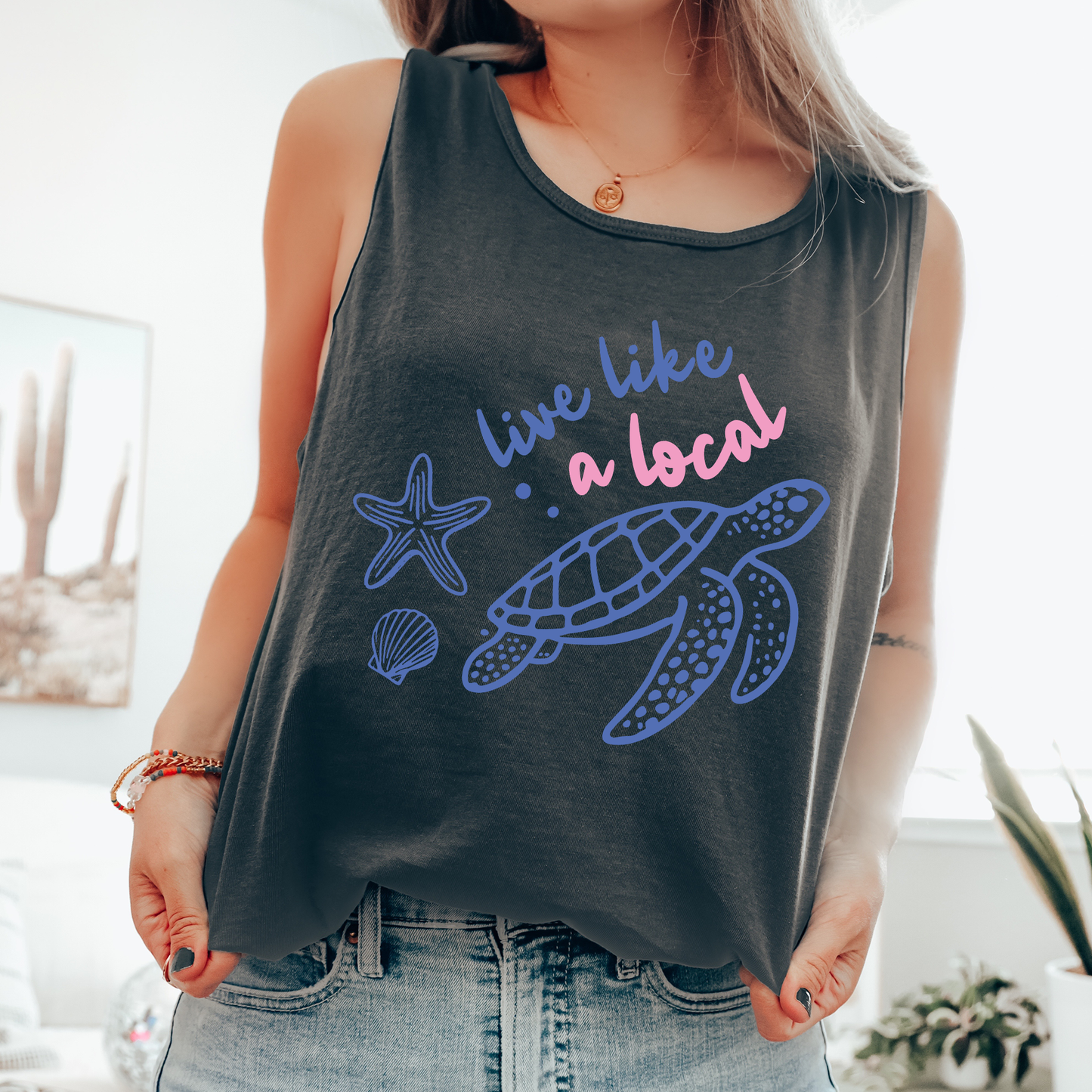 Live Like A Local, Turtle, Summer, Beach, Hot Girl Summer, Sunshine Comfort Colors Tank Top