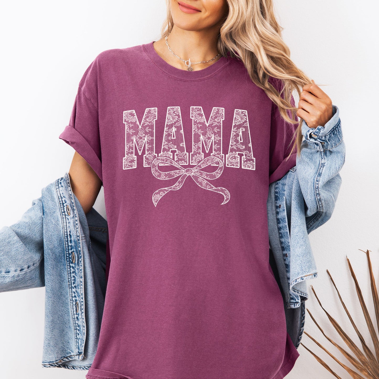 Mama, Bow, Ribbon, Faux Lace, Coquette, Varsity, Mother's Day Tshirt Comfort Colors T-Shirt