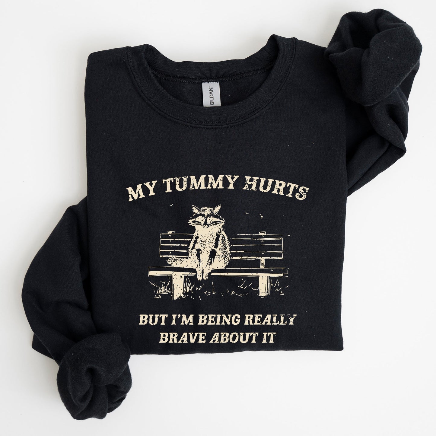 My Tummy Hurts, Raccoon, Meme, Aesthetic, Funny Sweatshirt