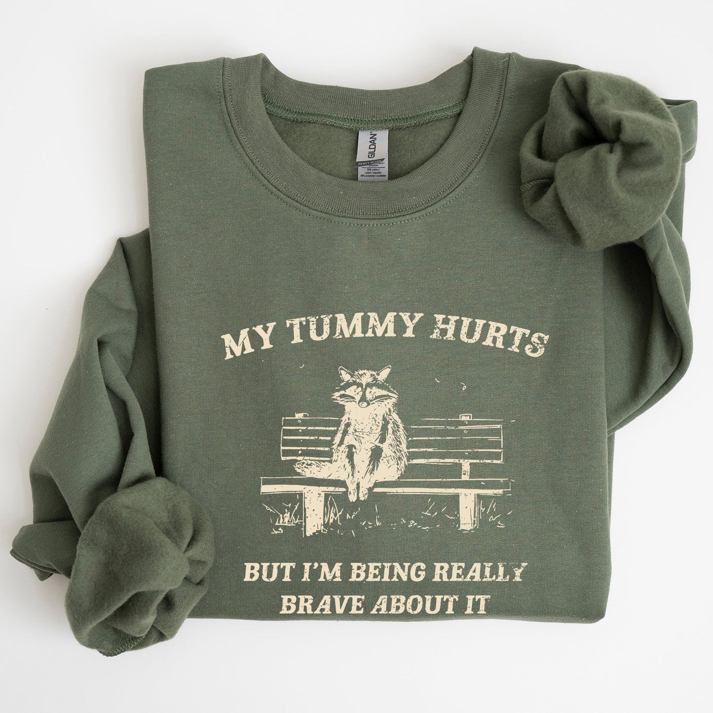 My Tummy Hurts, Raccoon, Meme, Aesthetic, Funny Sweatshirt