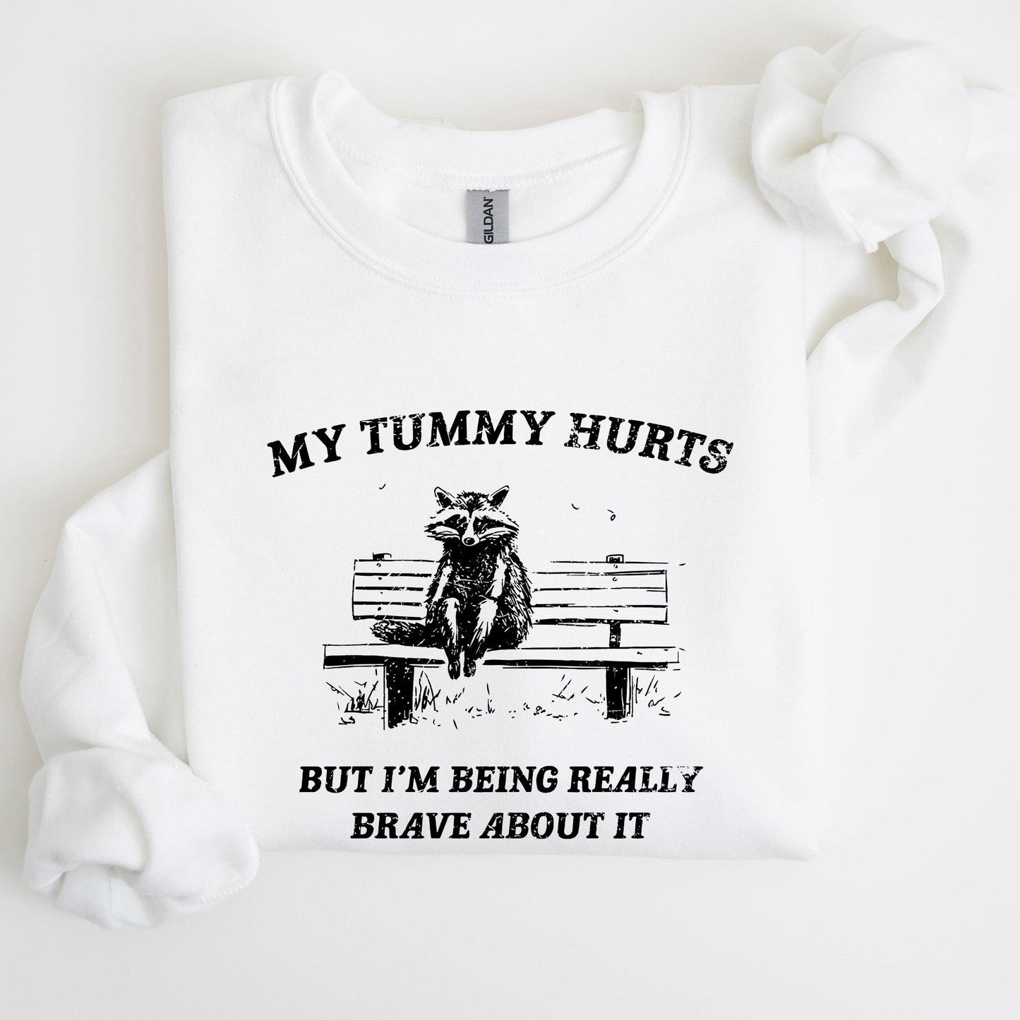 My Tummy Hurts, Raccoon, Meme, Aesthetic, Funny Sweatshirt