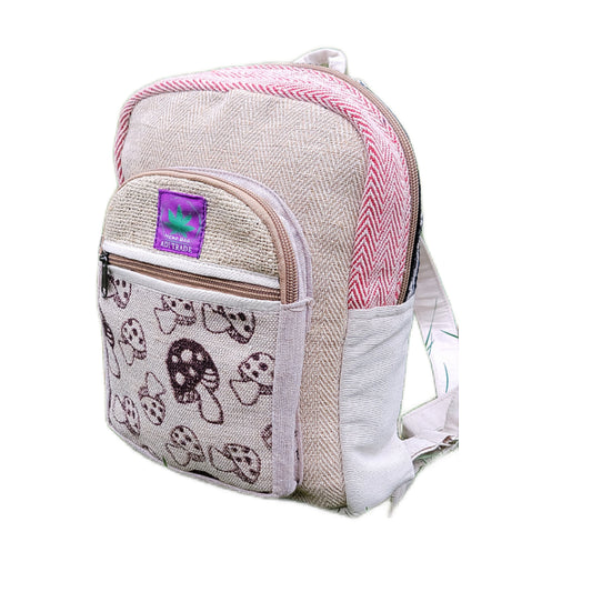 Natural Handmade Mini Hemp Backpack, Eco-Friendly Stylish Unisex Casual Backpack for Hiking, Traveling and Many More (Mushroom Red)