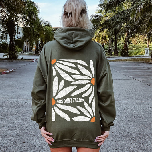 Here Comes The Sun, Boho Floral Design Hoodie