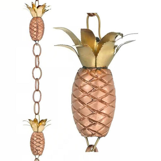 8.5 Ft. Bohemian Hippie Copper Pineapple Garden Rain Chain Gutter Downspout - Basin Not