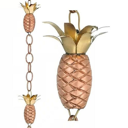 8.5 Ft. Bohemian Hippie Copper Pineapple Garden Rain Chain Gutter Downspout - Basin Not