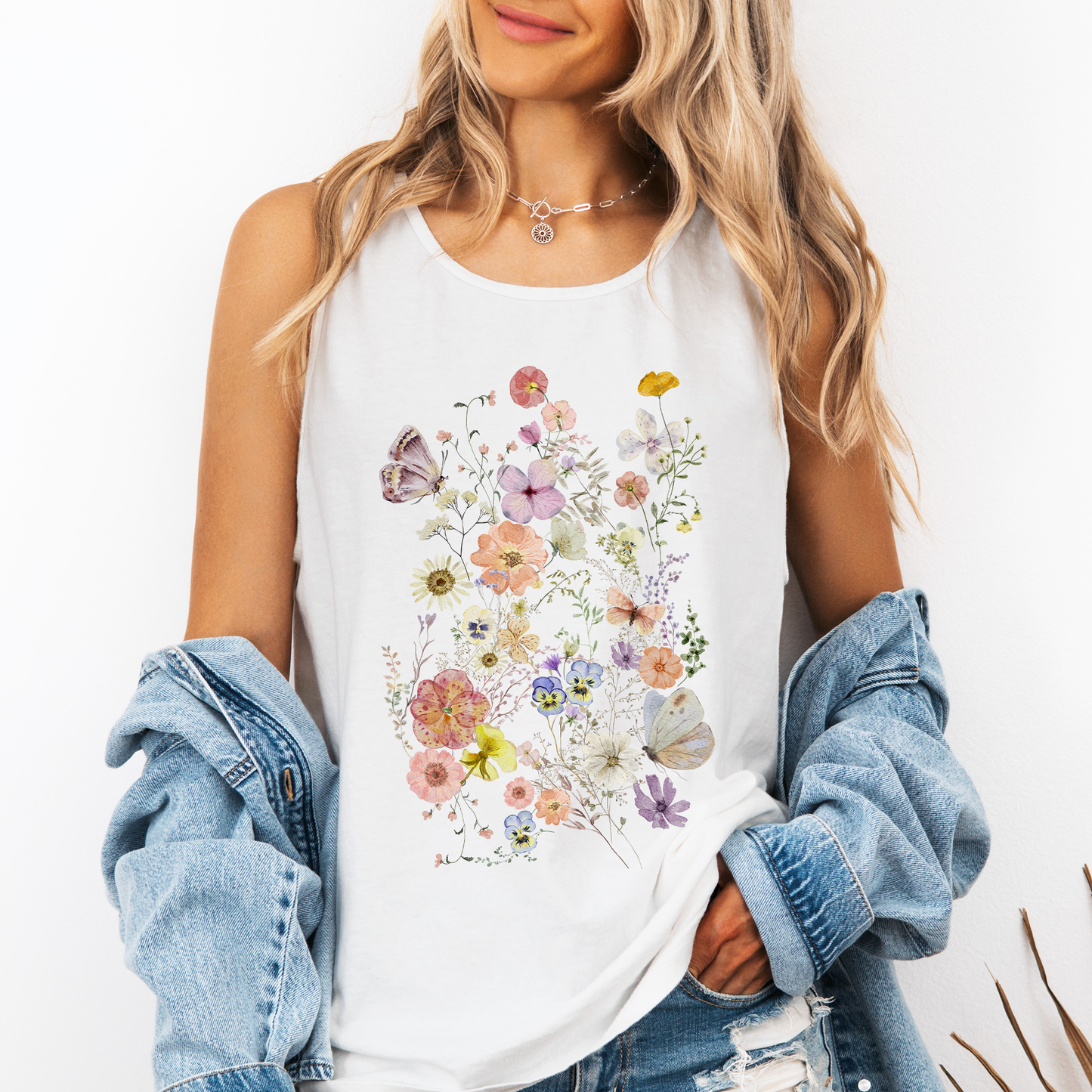 Pressed Flowers, Butterfly, Delicate, Beautiful, Nature Comfort Colors Tank Top