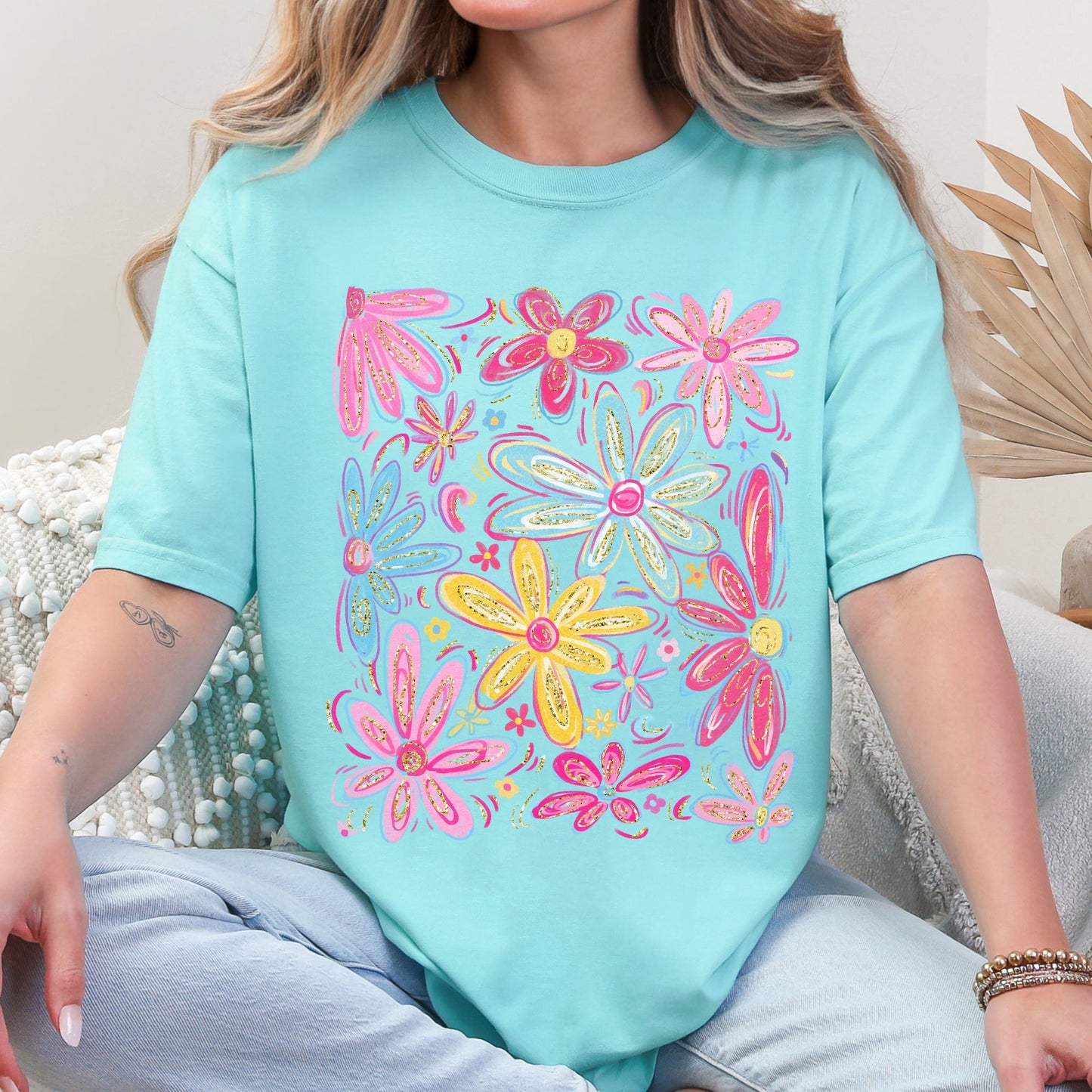 Retro Flowers, Beautiful, Bright, Colorful, Pastels Tshirt Comfort Colors T-Shirt