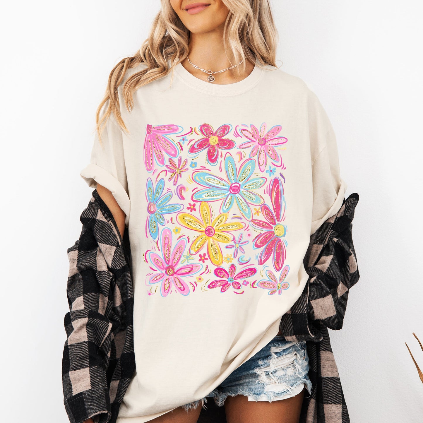 Retro Flowers, Beautiful, Bright, Colorful, Pastels Tshirt Comfort Colors T-Shirt