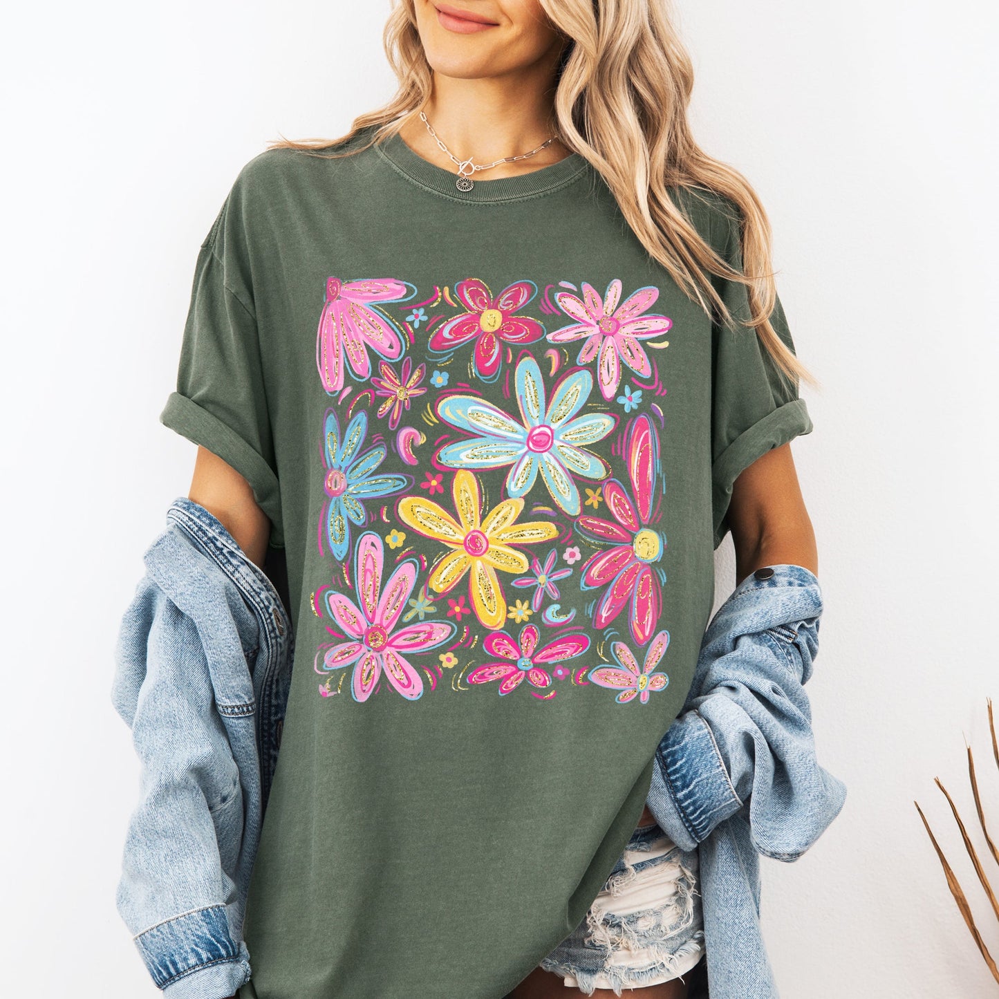 Retro Flowers, Beautiful, Bright, Colorful, Pastels Tshirt Comfort Colors T-Shirt