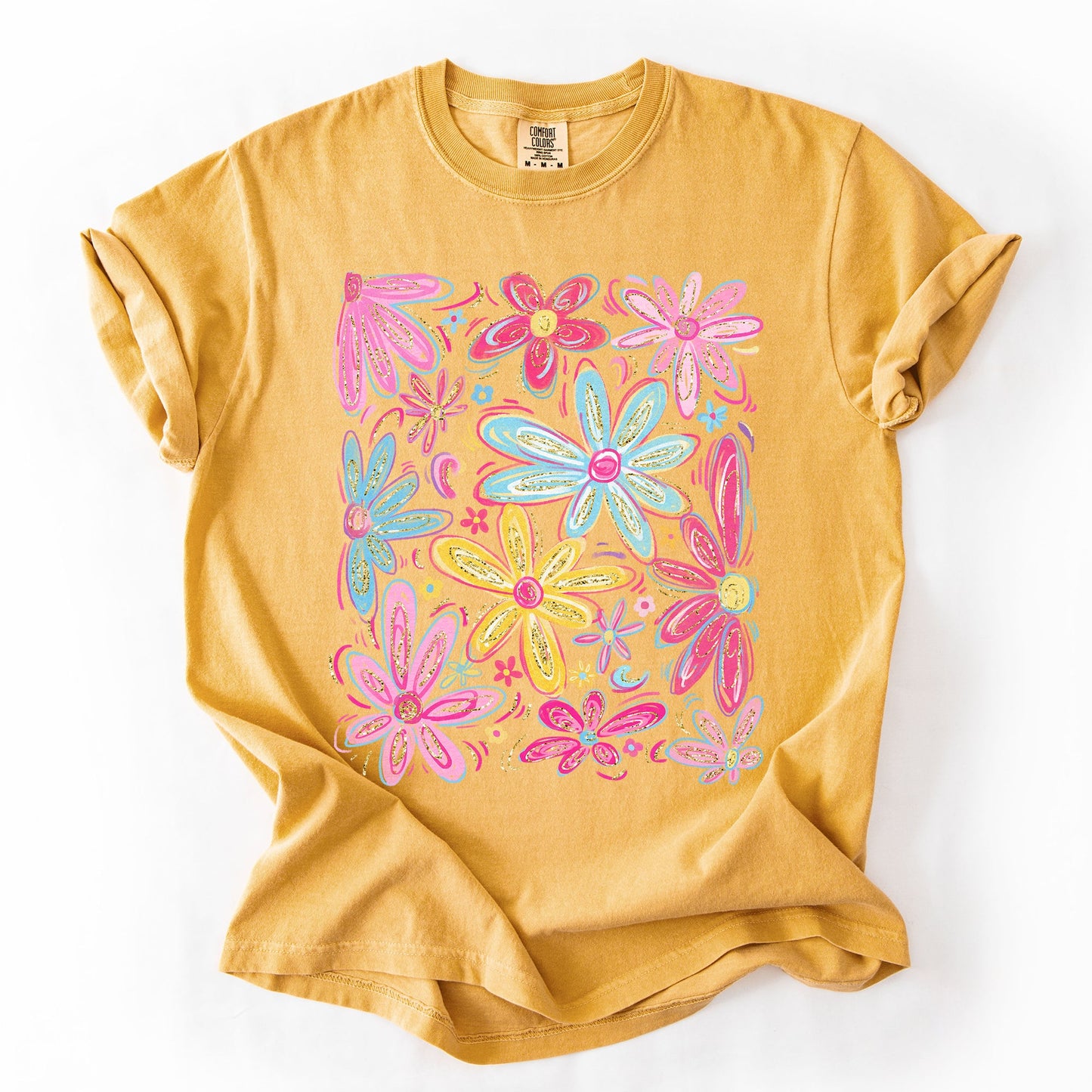 Retro Flowers, Beautiful, Bright, Colorful, Pastels Tshirt Comfort Colors T-Shirt