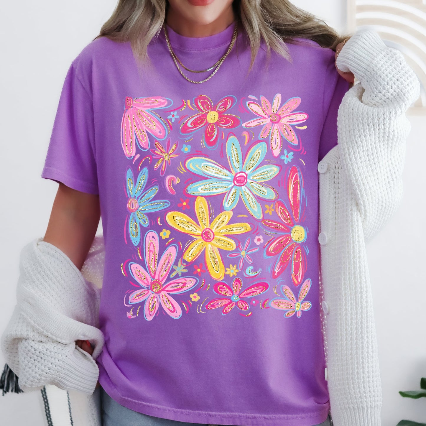 Retro Flowers, Beautiful, Bright, Colorful, Pastels Tshirt Comfort Colors T-Shirt