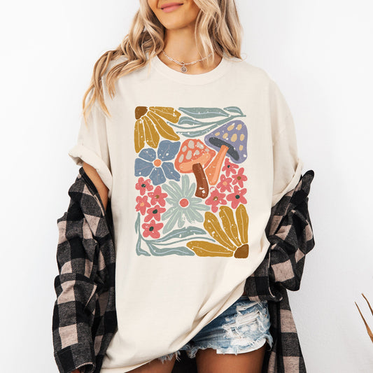 Retro Flowers, Mushrooms, Floral, Vintage, Comfort Colors T-Shirt