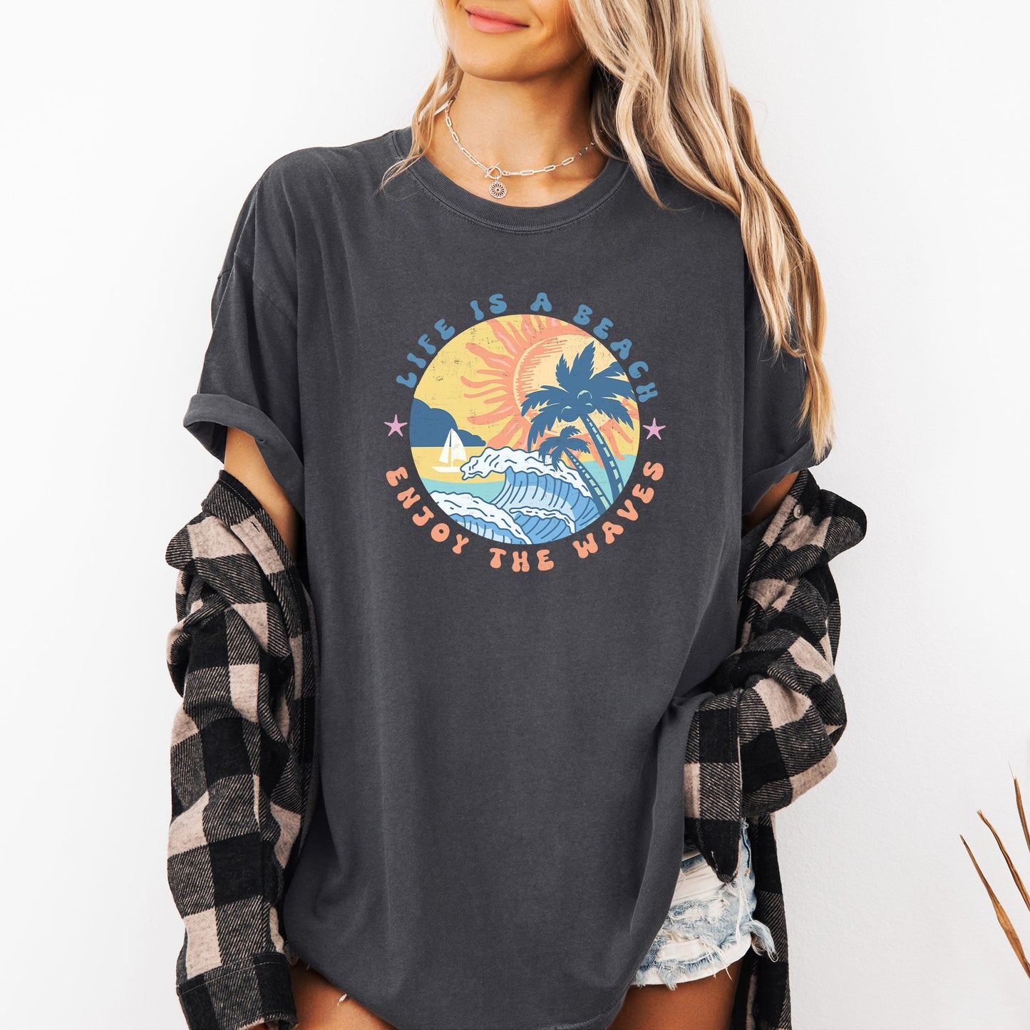 Retro Life Is A Beach, Enjoy the Waves, Summer, Comfort Colors T-Shirt