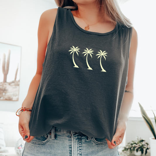 Retro Minimalist Palm Trees, Summer, Beach, Hot Girl Summer, Sunshine Comfort Colors Tank Top