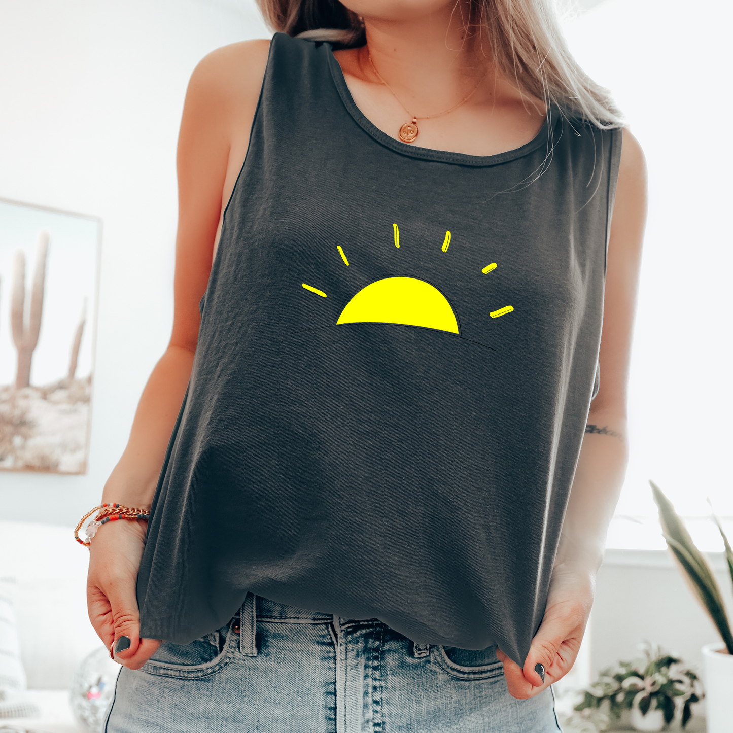 Retro Minimalist Sunset, Summer, Beach, Hot Girl Summer, Sunshine Comfort Colors Tank Top