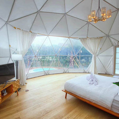 Luxury accommodation living glamping eco dome tents 6m-15m PVC Leisure round canvas Glamping Dome Tent