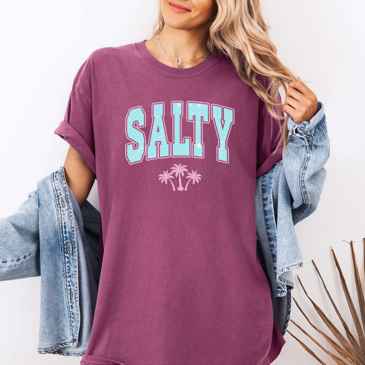 Salty, Varsity, Palm Trees, Summer, Beach Comfort Colors T-Shirt
