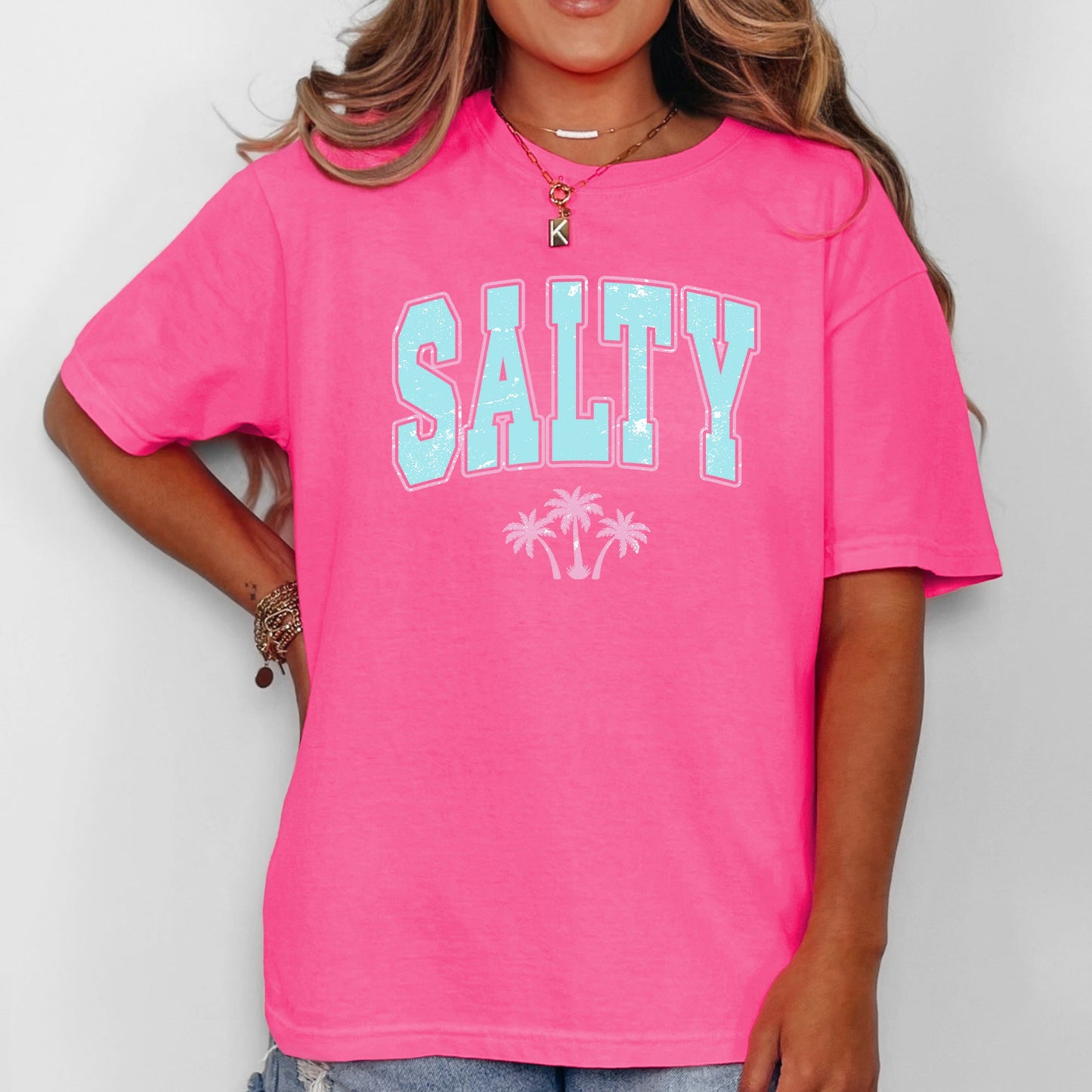 Salty, Varsity, Palm Trees, Summer, Beach Comfort Colors T-Shirt
