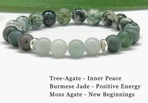 Tree Agate, Moss Agate & Burmese Jade Bracelet – Grounded Energy & New Beginnings 🌿✨