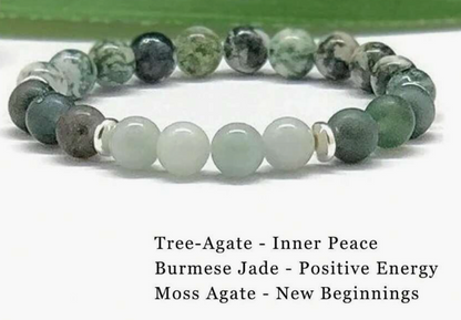 Tree Agate, Moss Agate & Burmese Jade Bracelet – Grounded Energy & New Beginnings 🌿✨