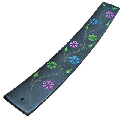 Black Soap Stone Ash Catcher (2) - Colored Flowers on a Vine-006028