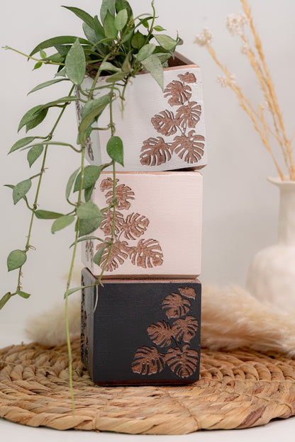 Square Monstera Leaf Cache Pot