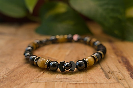 Hematite and Golden Tiger Eye Stretch Bracelet – Stability and Courage