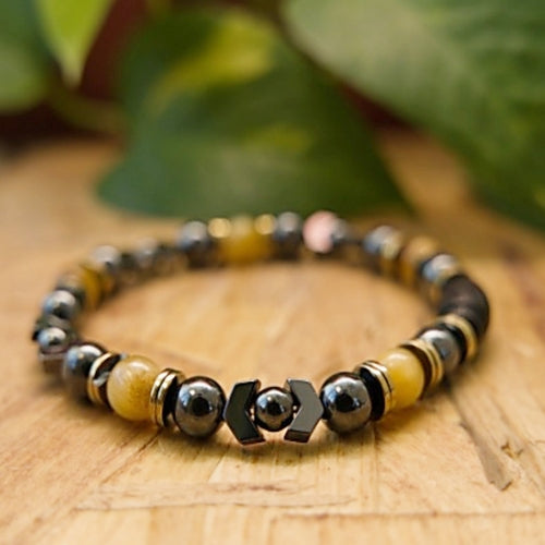 Hematite and Golden Tiger Eye Stretch Bracelet – Stability and Courage