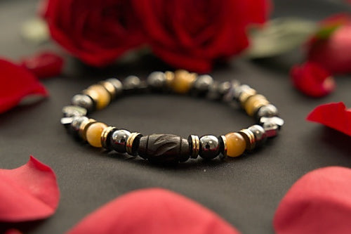 Hematite and Golden Tiger Eye Stretch Bracelet – Stability and Courage
