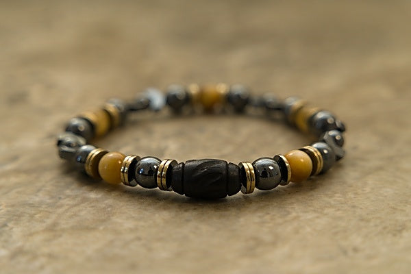 Hematite and Golden Tiger Eye Stretch Bracelet – Stability and Courage