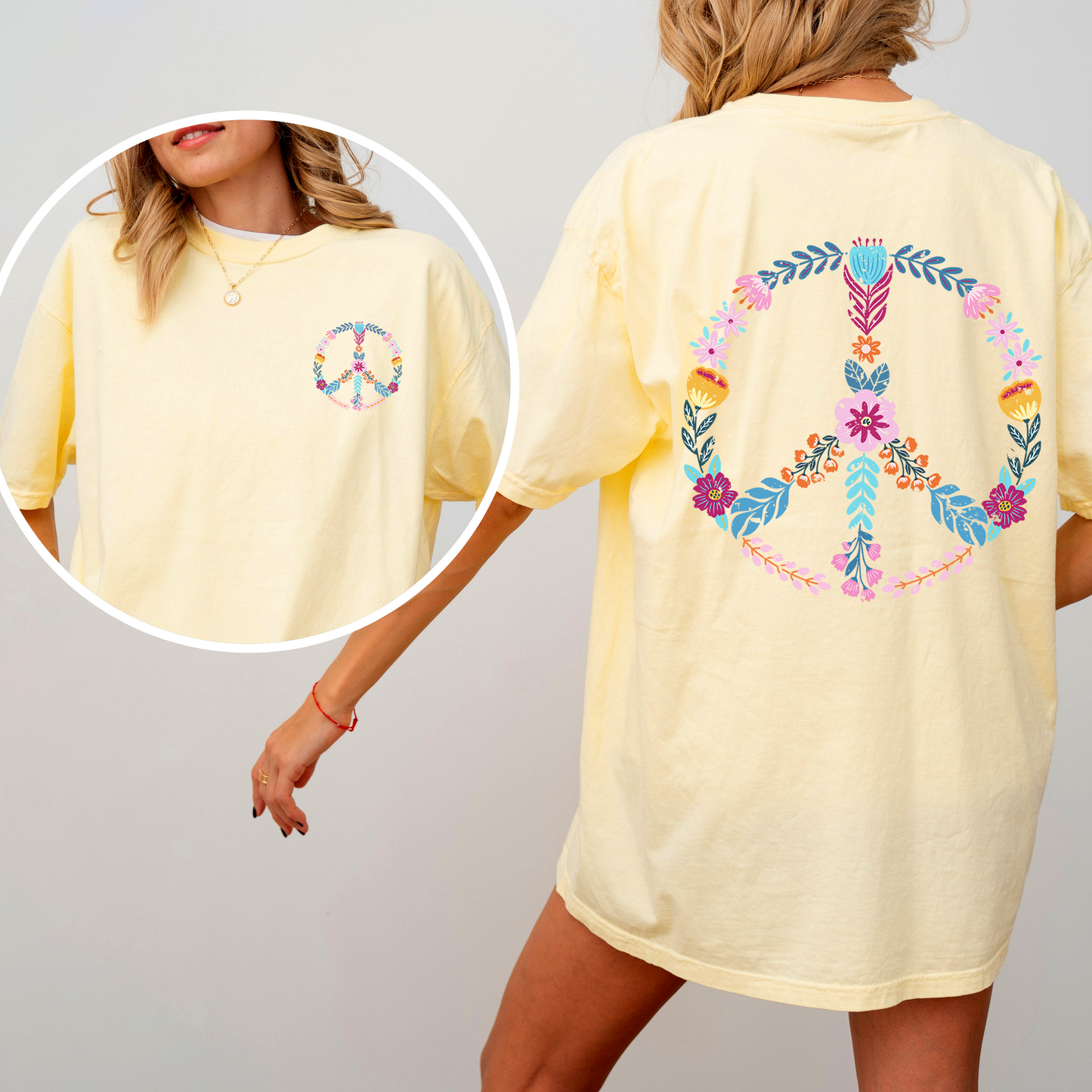 Summer Peace, Floral, Flowers, Beach, Positivity, Front and Back, Comfort Colors T-Shirt