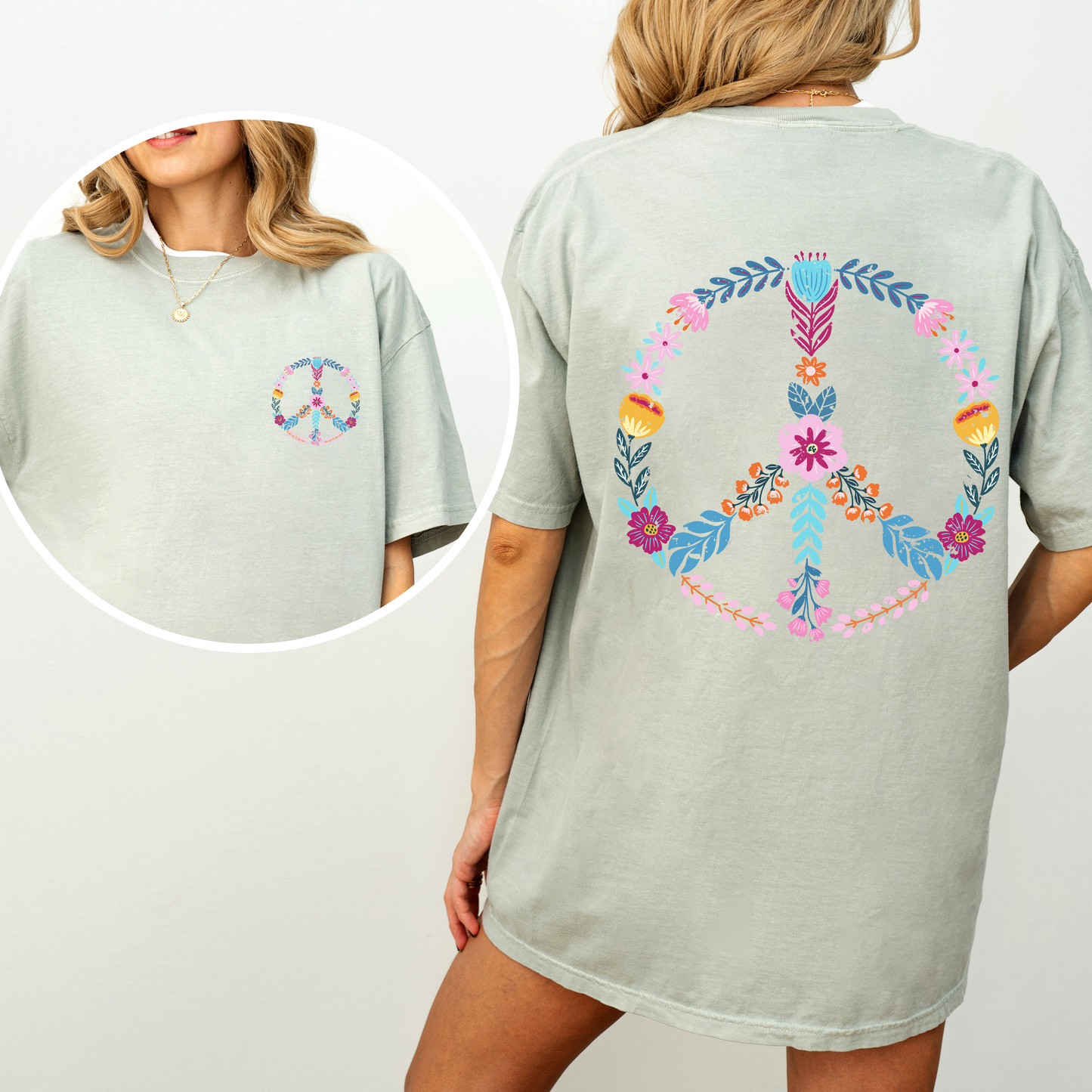 Summer Peace, Floral, Flowers, Beach, Positivity, Front and Back, Comfort Colors T-Shirt