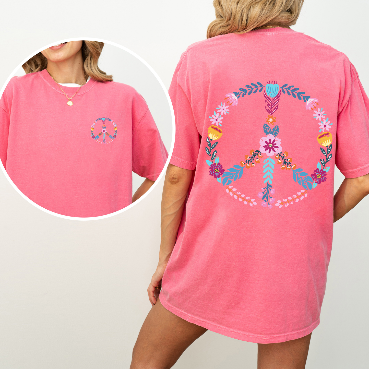 Summer Peace, Floral, Flowers, Beach, Positivity, Front and Back, Comfort Colors T-Shirt