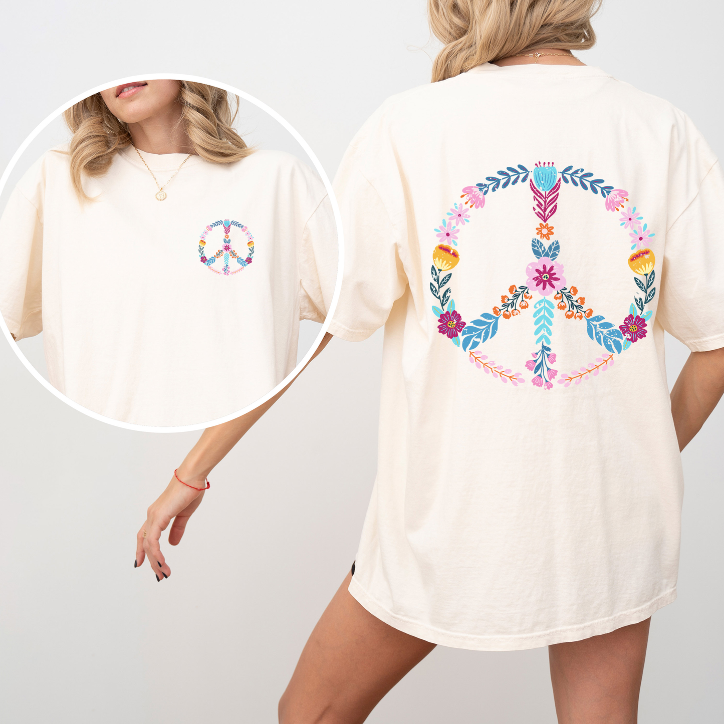 Summer Peace, Floral, Flowers, Beach, Positivity, Front and Back, Comfort Colors T-Shirt