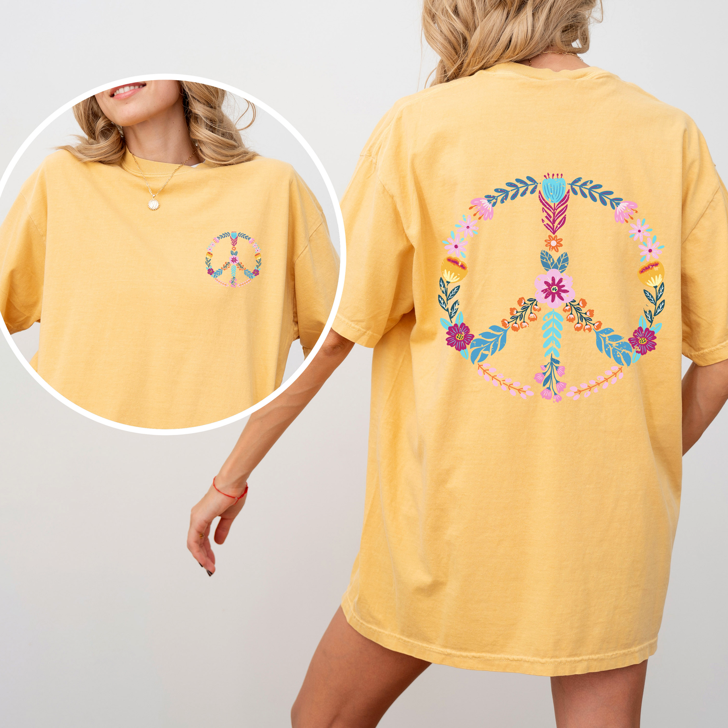 Summer Peace, Floral, Flowers, Beach, Positivity, Front and Back, Comfort Colors T-Shirt