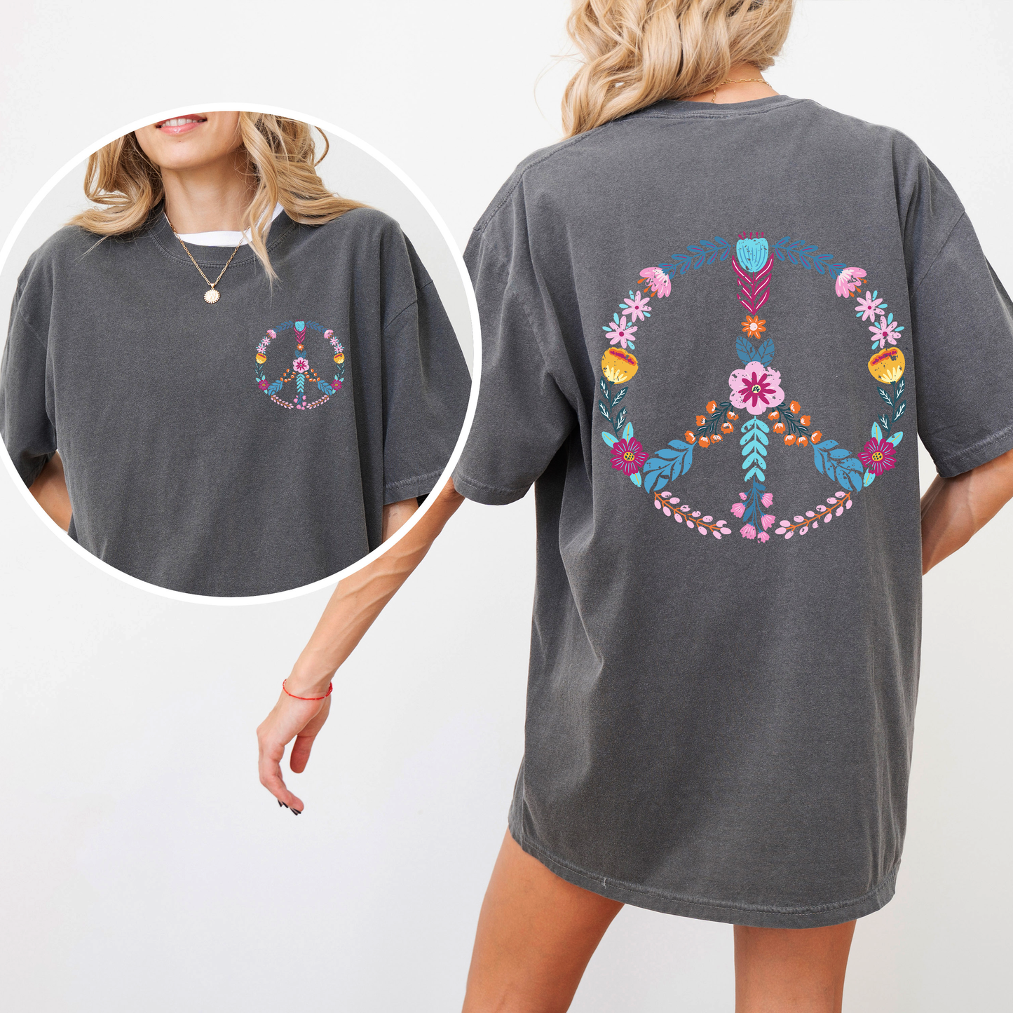 Summer Peace, Floral, Flowers, Beach, Positivity, Front and Back, Comfort Colors T-Shirt