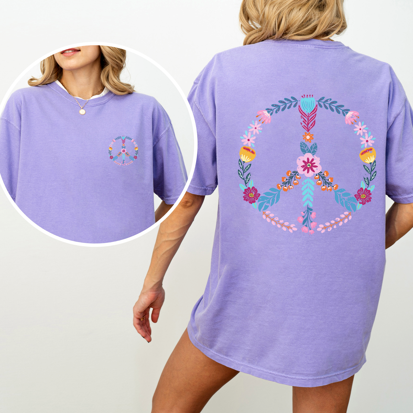 Summer Peace, Floral, Flowers, Beach, Positivity, Front and Back, Comfort Colors T-Shirt