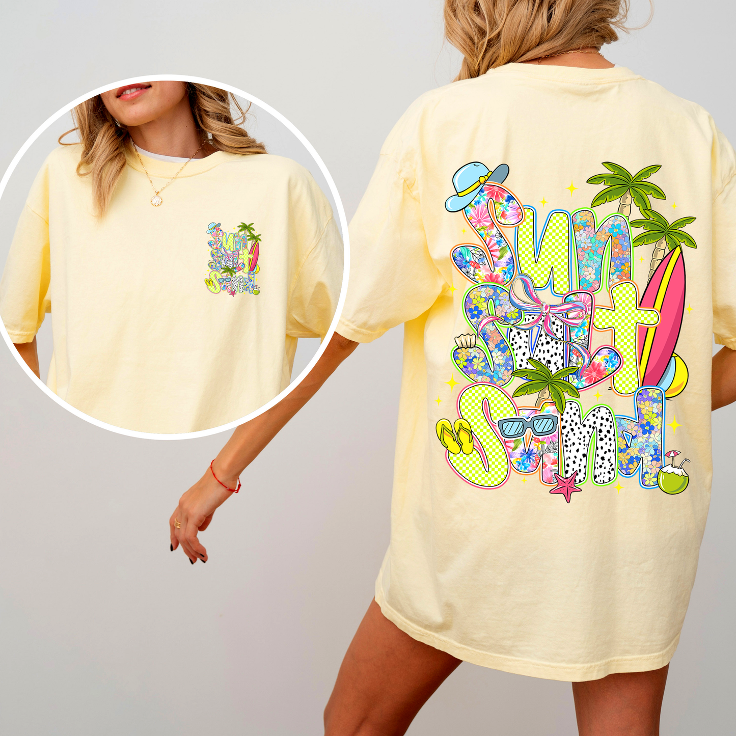 Sun, Salt, Sand, Summer, Beach, Front and Back, Retro, Comfort Colors T-Shirt