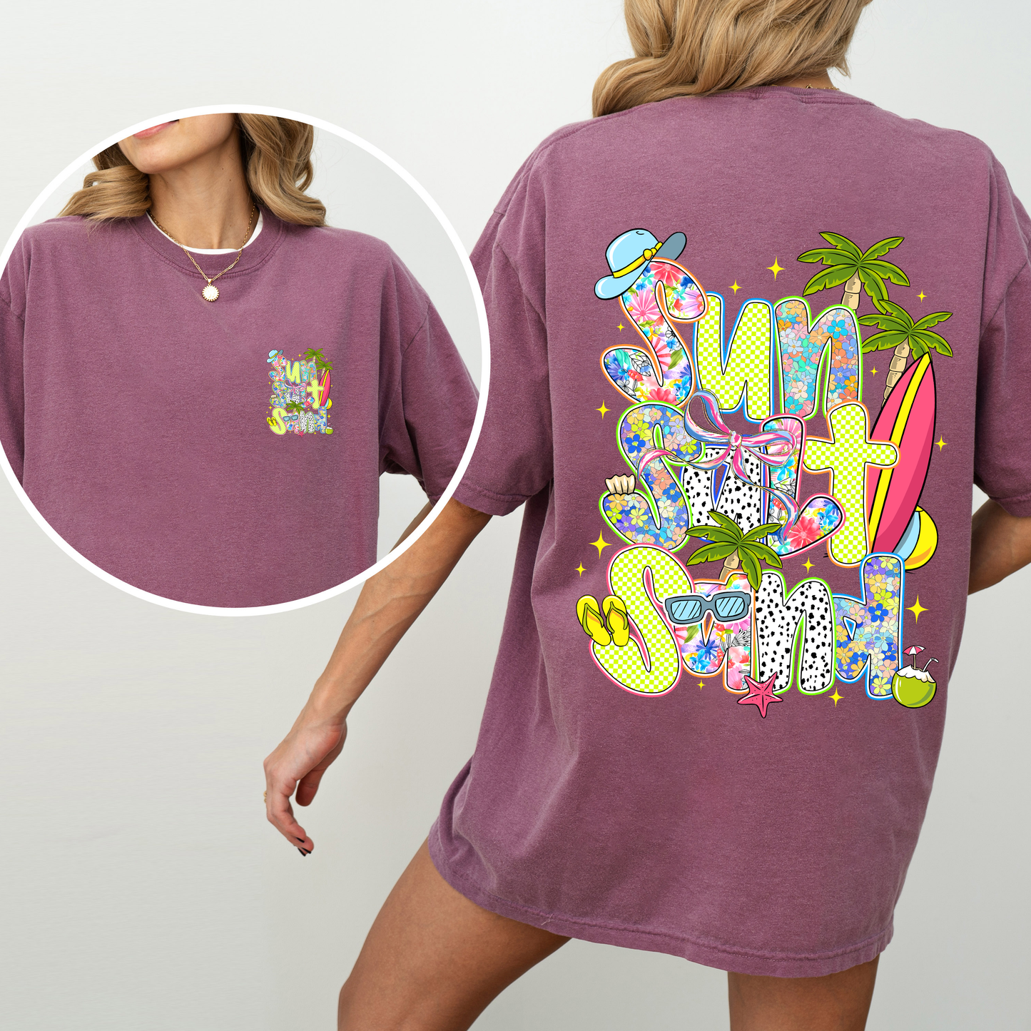 Sun, Salt, Sand, Summer, Beach, Front and Back, Retro, Comfort Colors T-Shirt