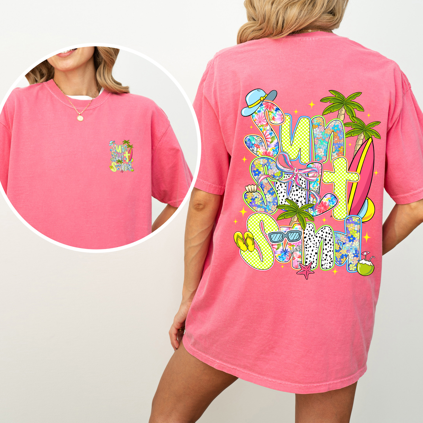 Sun, Salt, Sand, Summer, Beach, Front and Back, Retro, Comfort Colors T-Shirt