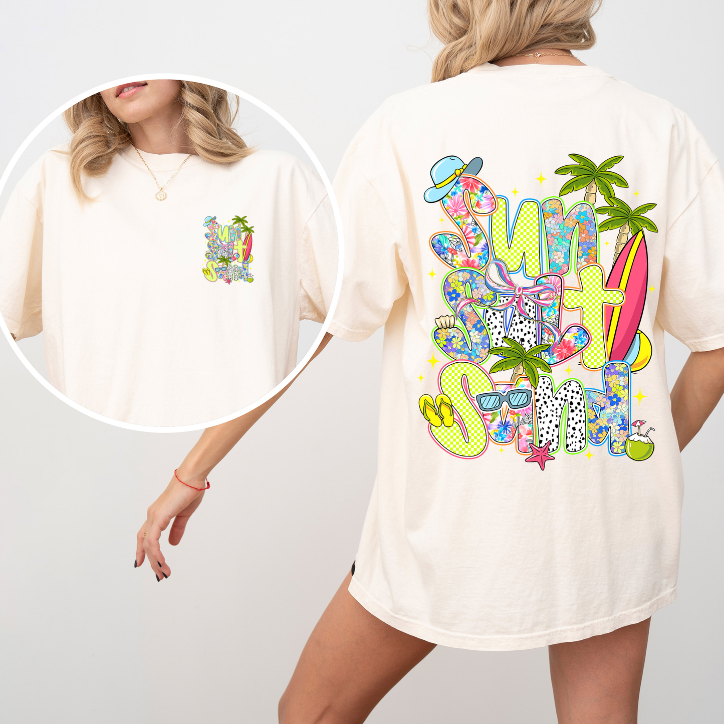 Sun, Salt, Sand, Summer, Beach, Front and Back, Retro, Comfort Colors T-Shirt