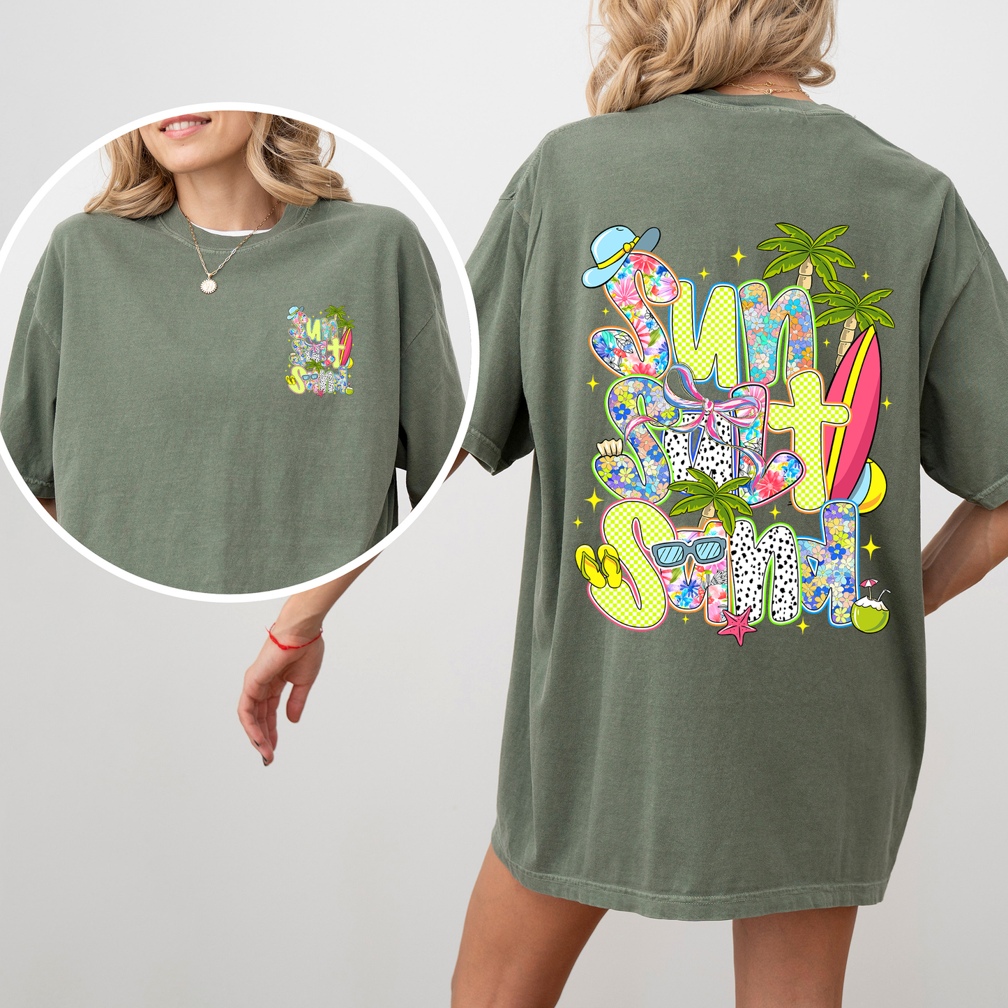 Sun, Salt, Sand, Summer, Beach, Front and Back, Retro, Comfort Colors T-Shirt