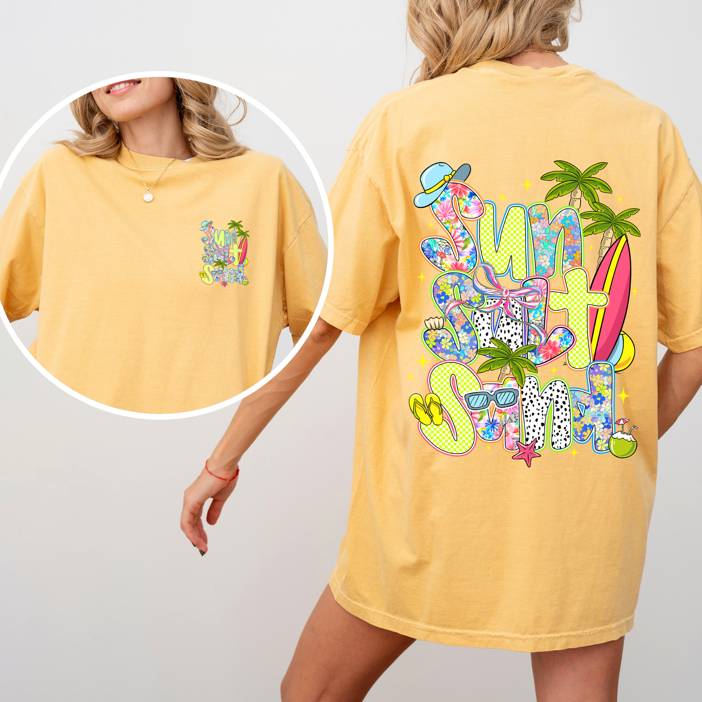 Sun, Salt, Sand, Summer, Beach, Front and Back, Retro, Comfort Colors T-Shirt